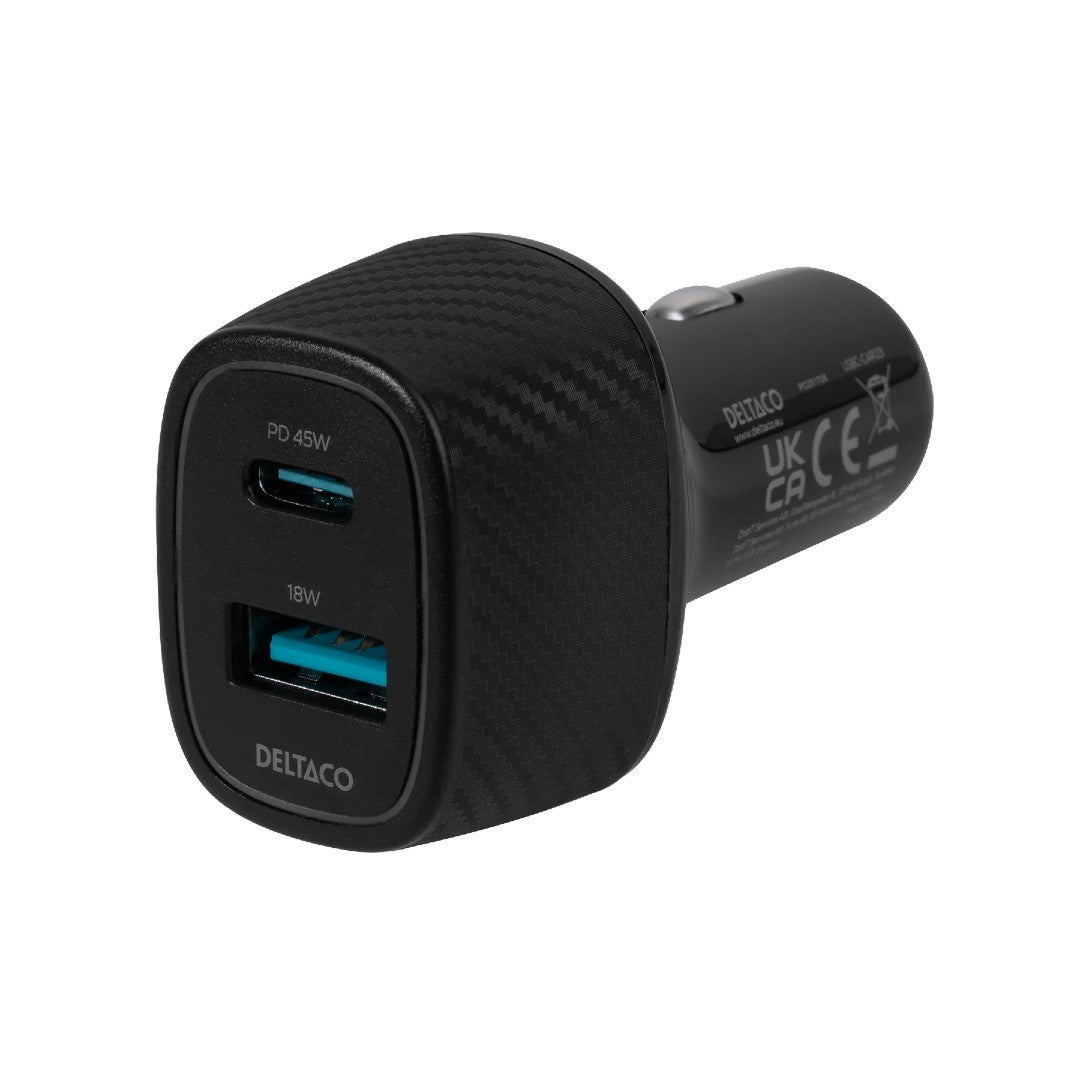 Deltaco Billaddare 1x USB-A & 1x USB-C PD 63W
