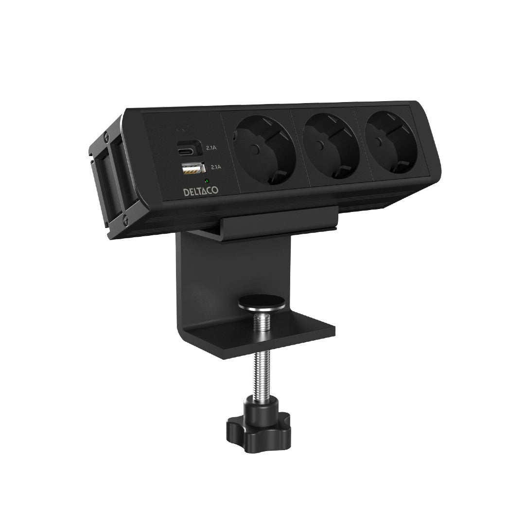 Deltaco På-Bordet-Eluttag 3 Strömuttag med USB-A & USB-C