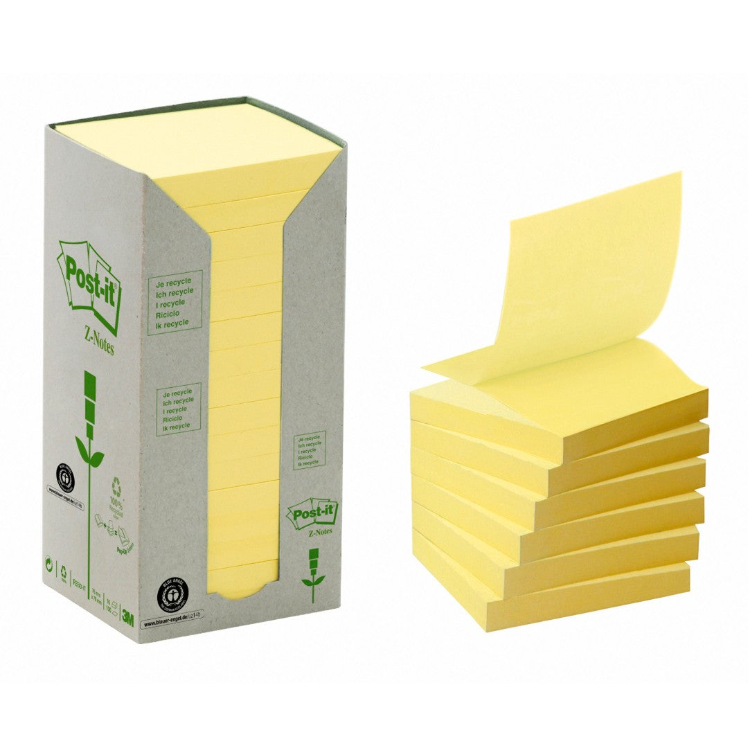 Post-it Notes Z-Block Återvunna 76x76mm Gul 16/fp