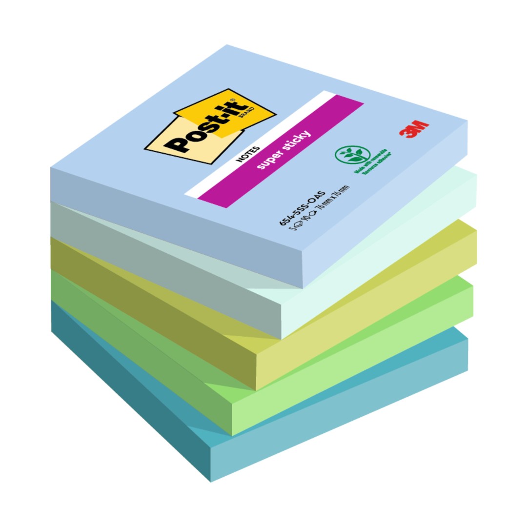 Post-it Super Sticky Notes Oasis 76x76mm 5/fp