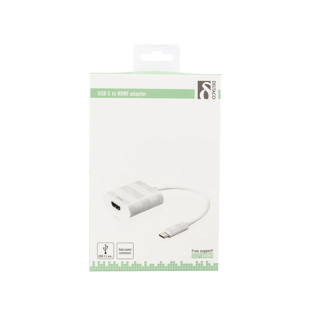 Deltaco Adapter USB-C till HDMI 0.2m Vit