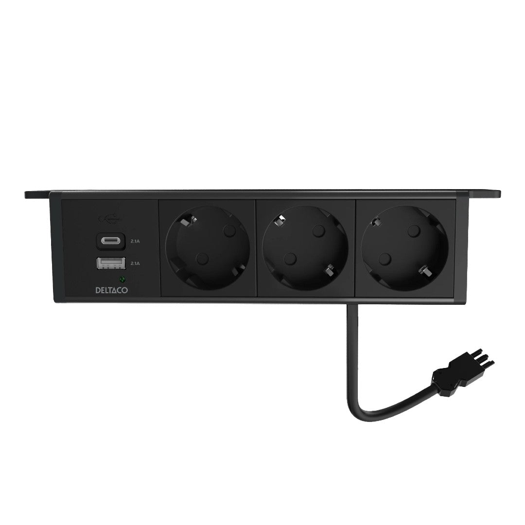 Deltaco Underbord Grenuttag 3 Eluttag + USB-A/USB-C