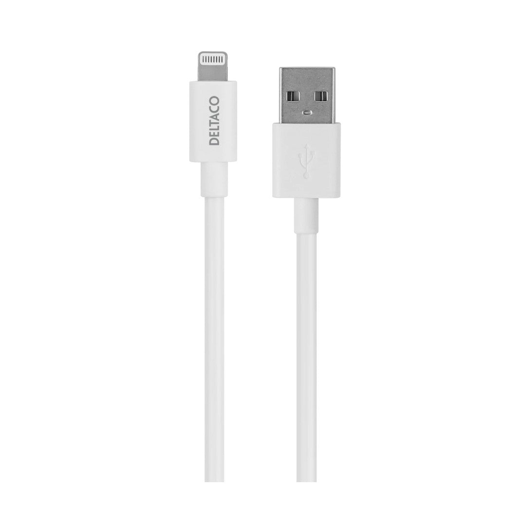 Deltaco USB-A till Lightning-kabel, 2m, vit