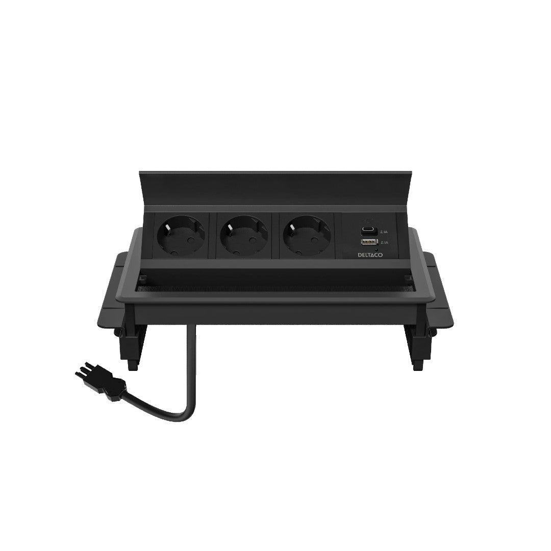 Deltaco Skrivbordseluttag 3 Strömuttag med USB-A och USB-C GST18