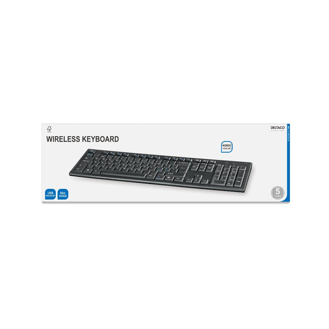 Deltaco Tangentbord TB-122 Trådlöst Slim Svart