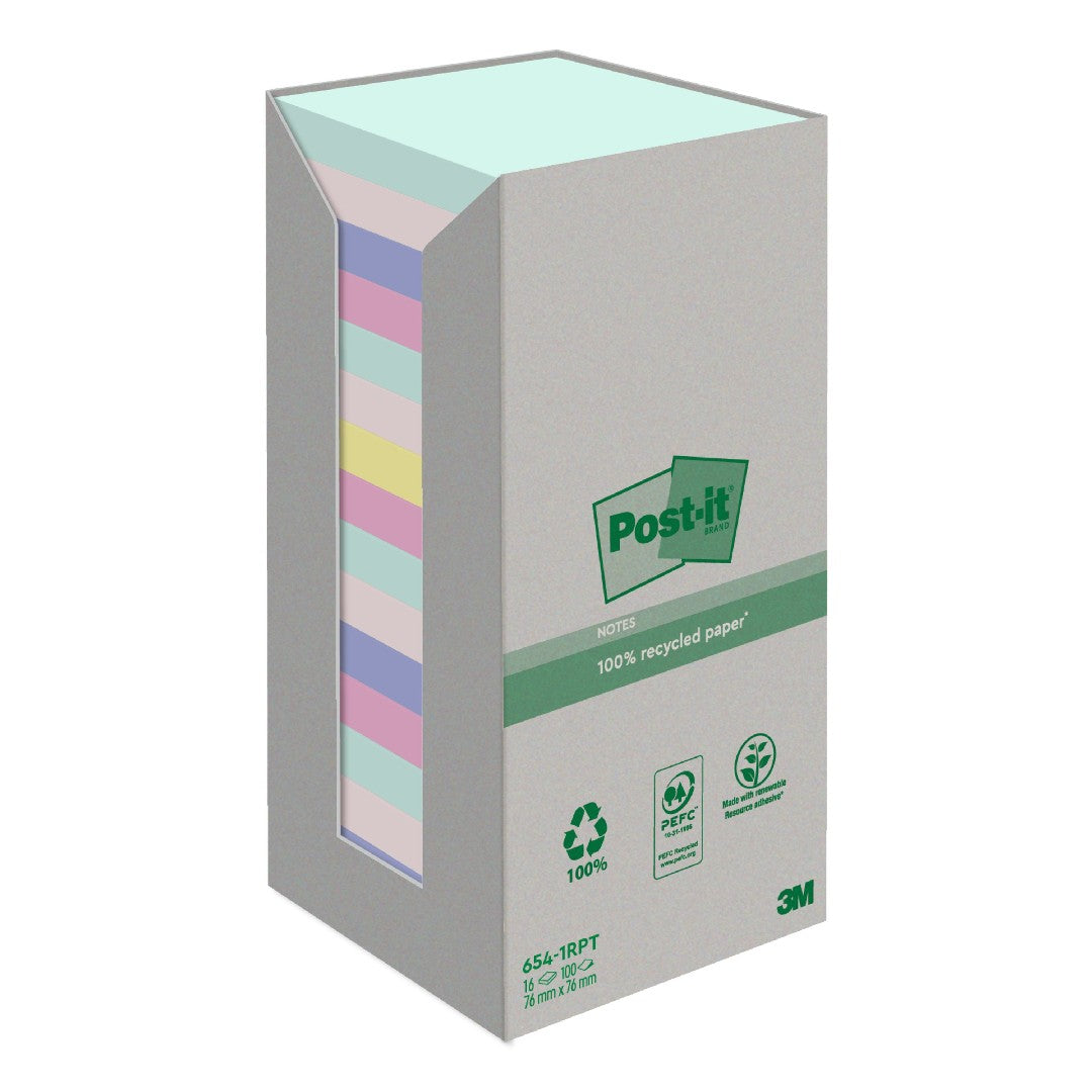 Post-it Recycled Notes 76x76mm Sorterade färger 16/fp