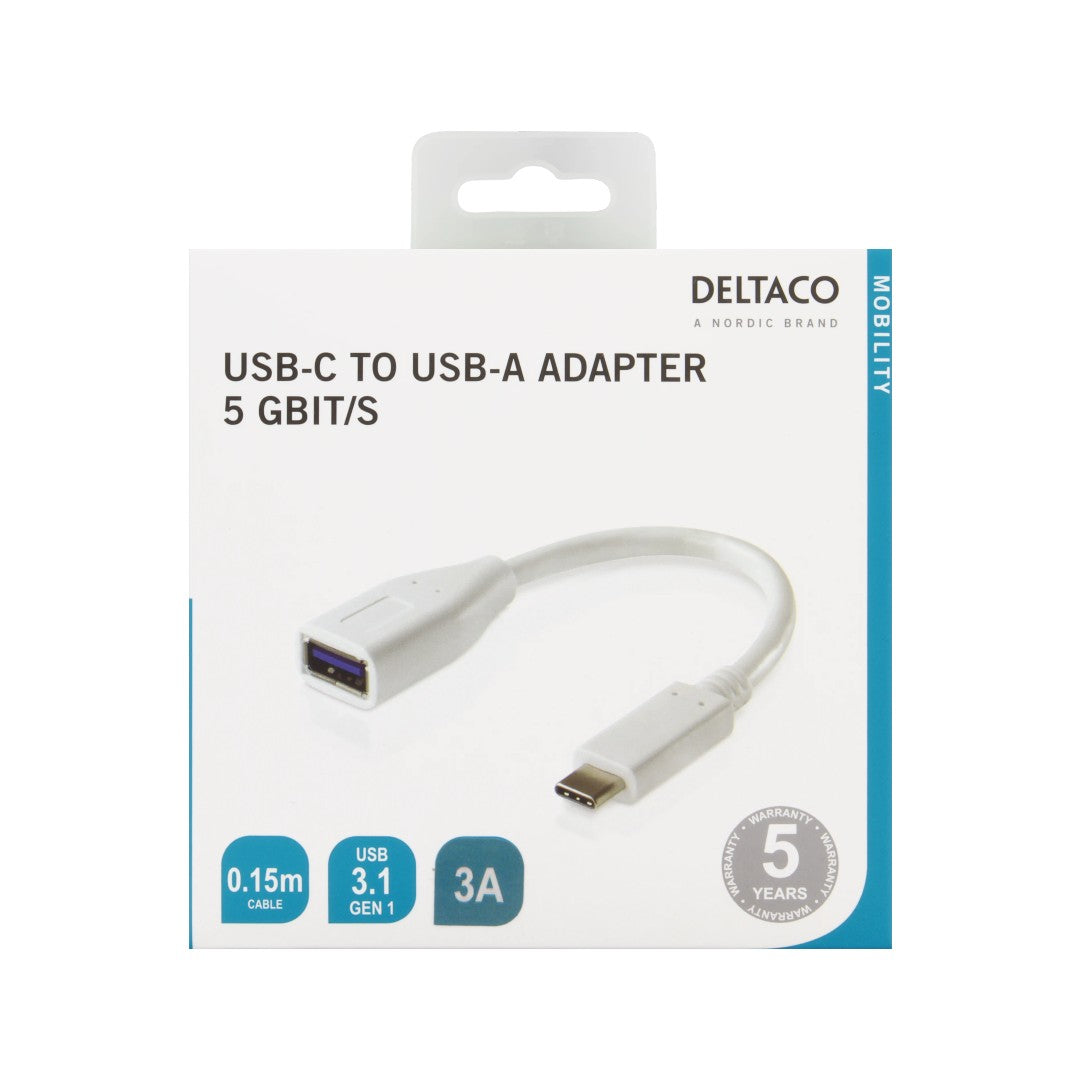 Deltaco Adapter USB-C Hane till USB-A Hona Vit