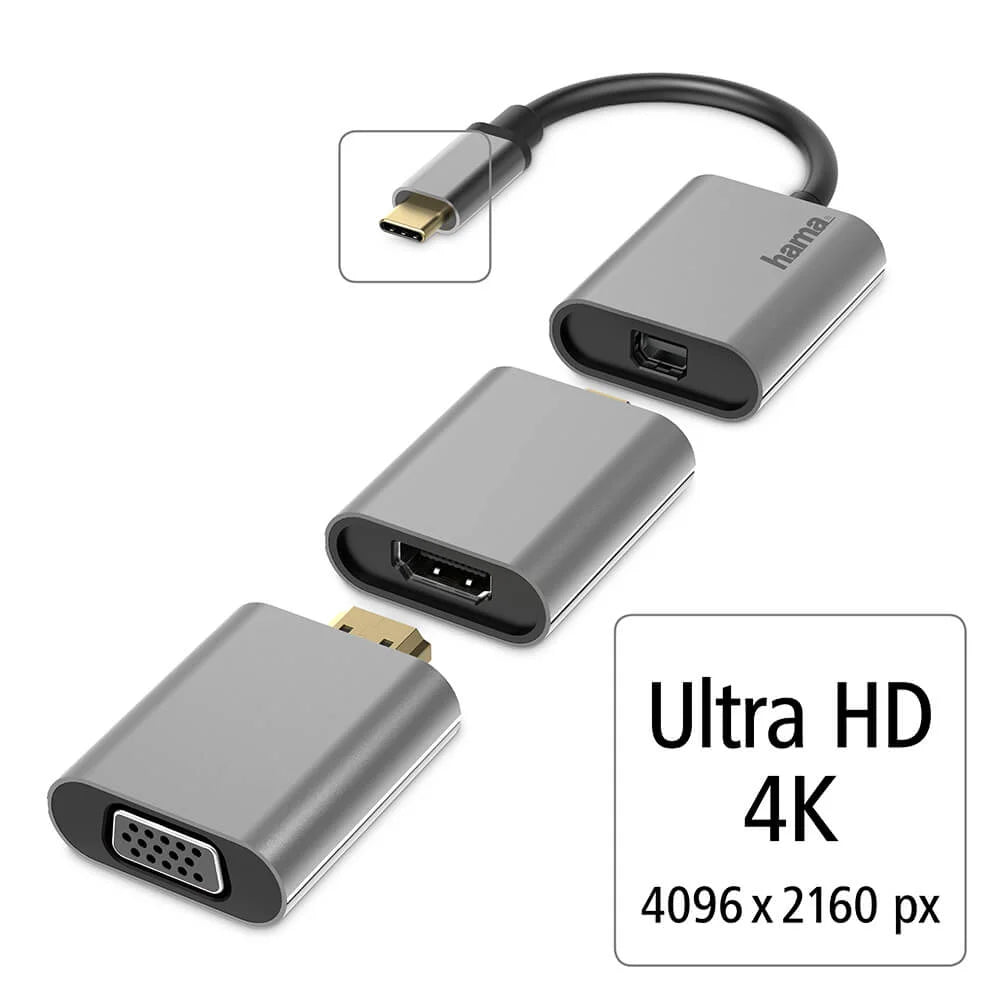 Hama Video och Media Adapter 6-i-1 USB-C HDMI Mini-DisplayPort VGA