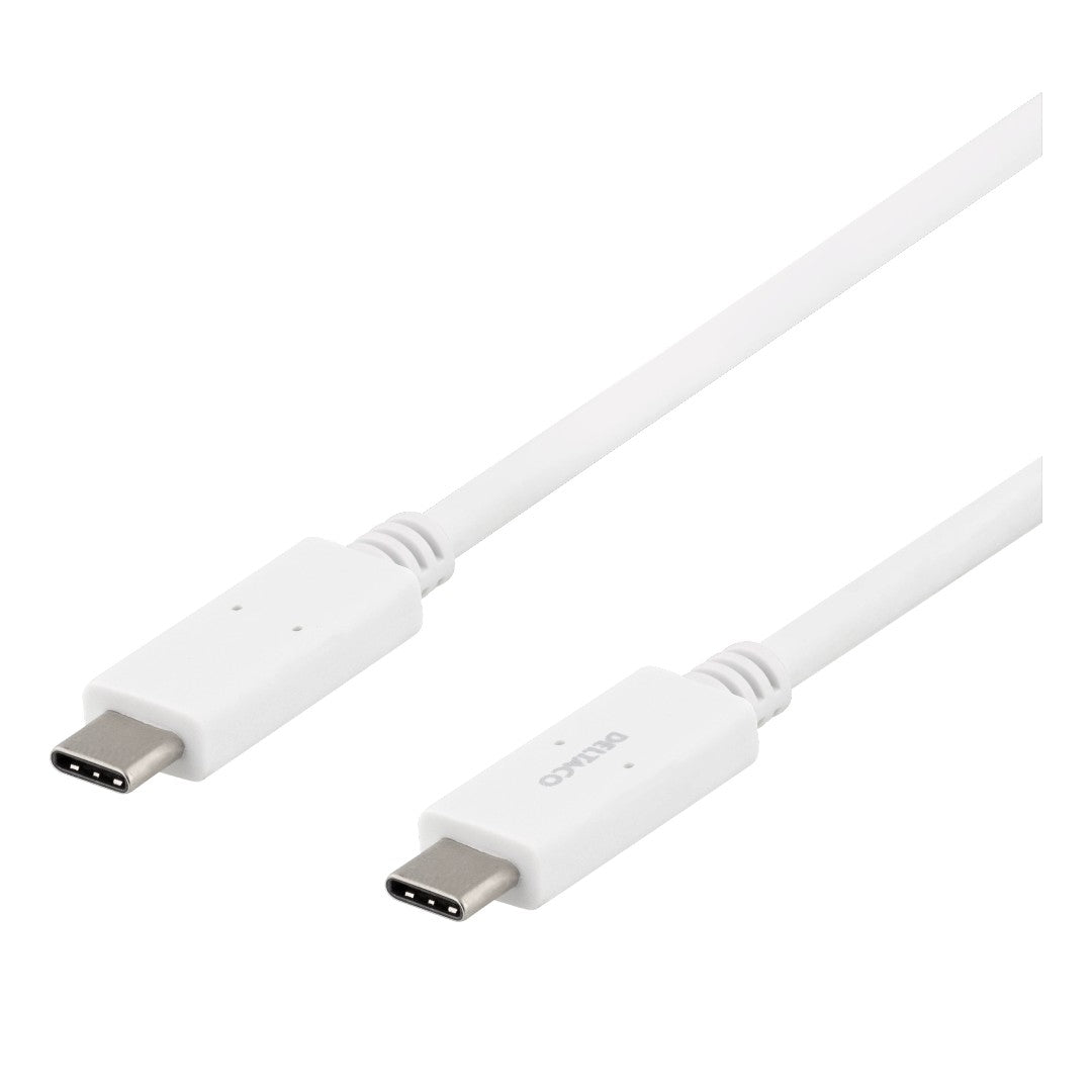 Deltaco Laddkabel USB-C till USB-C 1m Vit