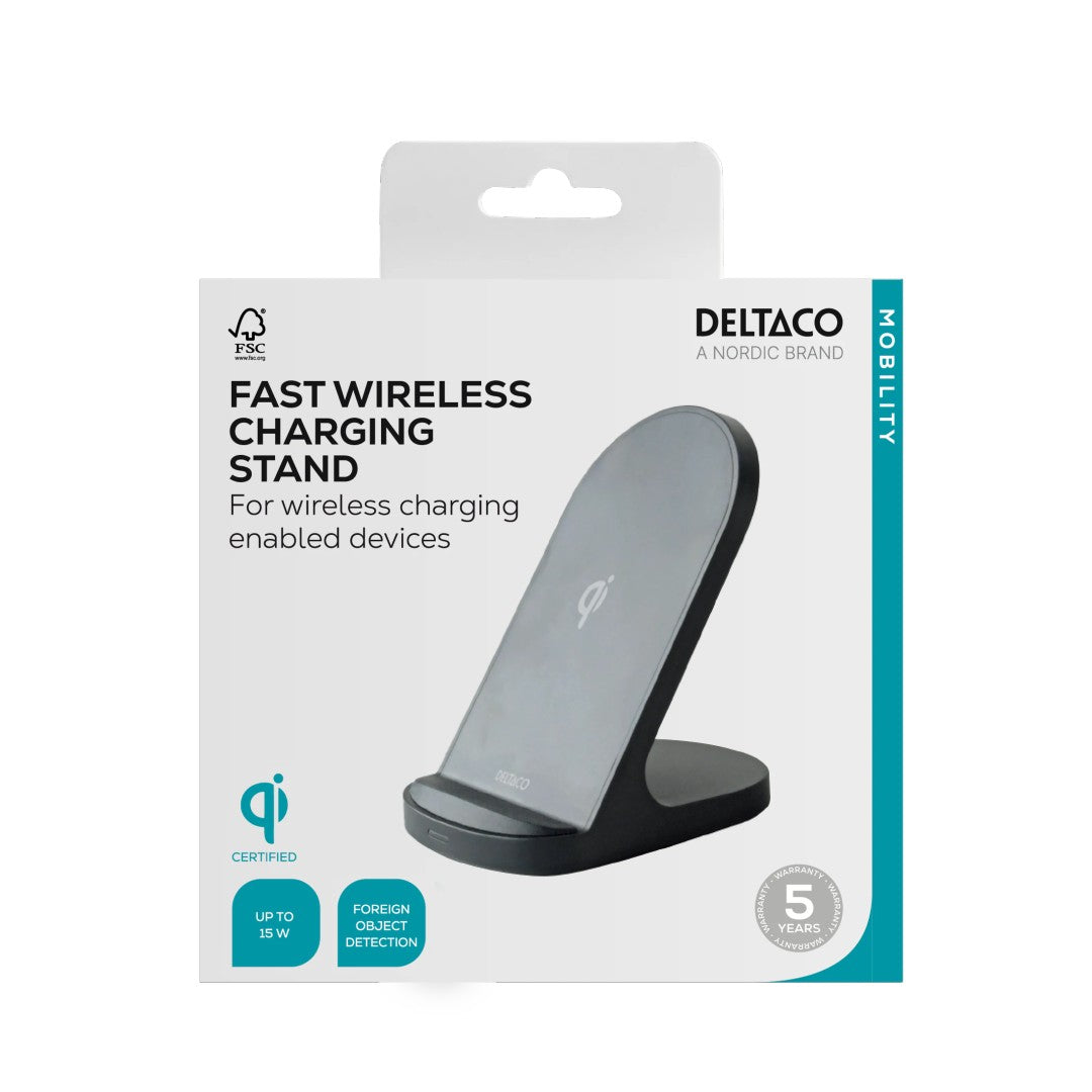 Deltaco Trådlös Laddare 15 W USB-C Qi