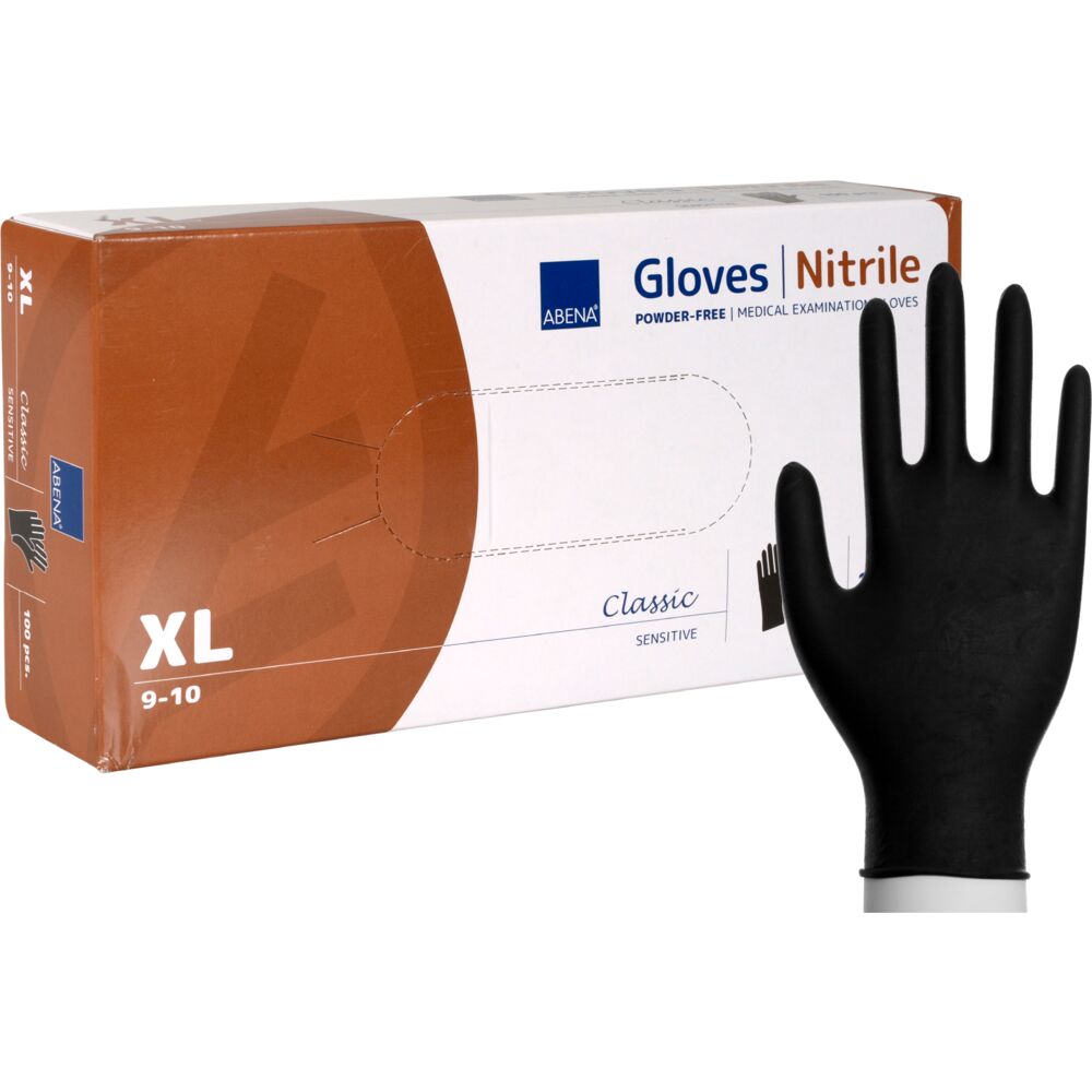 Abena Nitrilhandske Puderfri Svart XL 100/fp