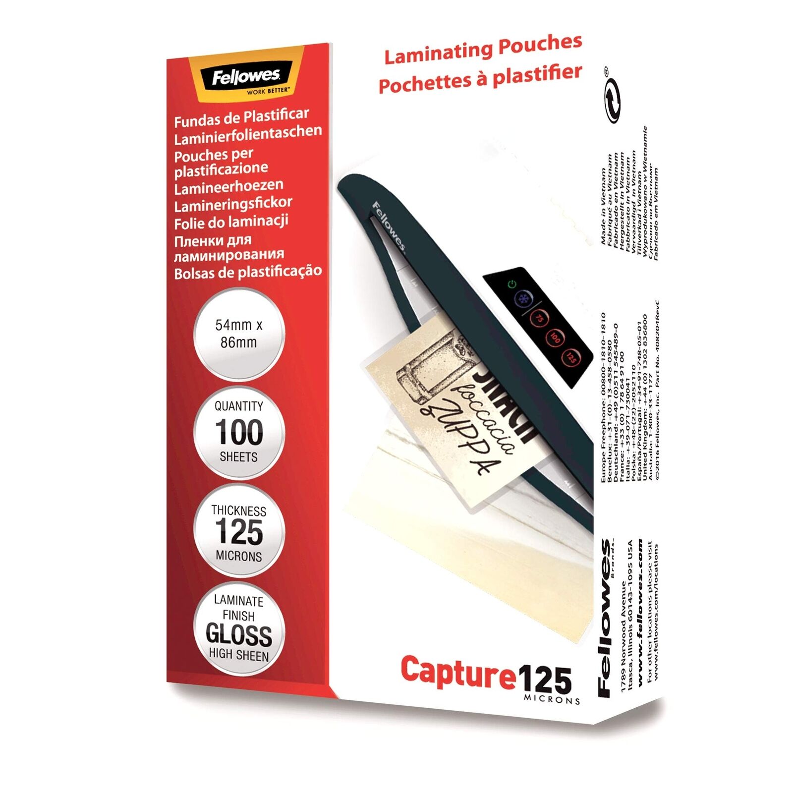 Fellowes Lamineringsfickor Capture 60x90 mm, 125 micron, 100/fp