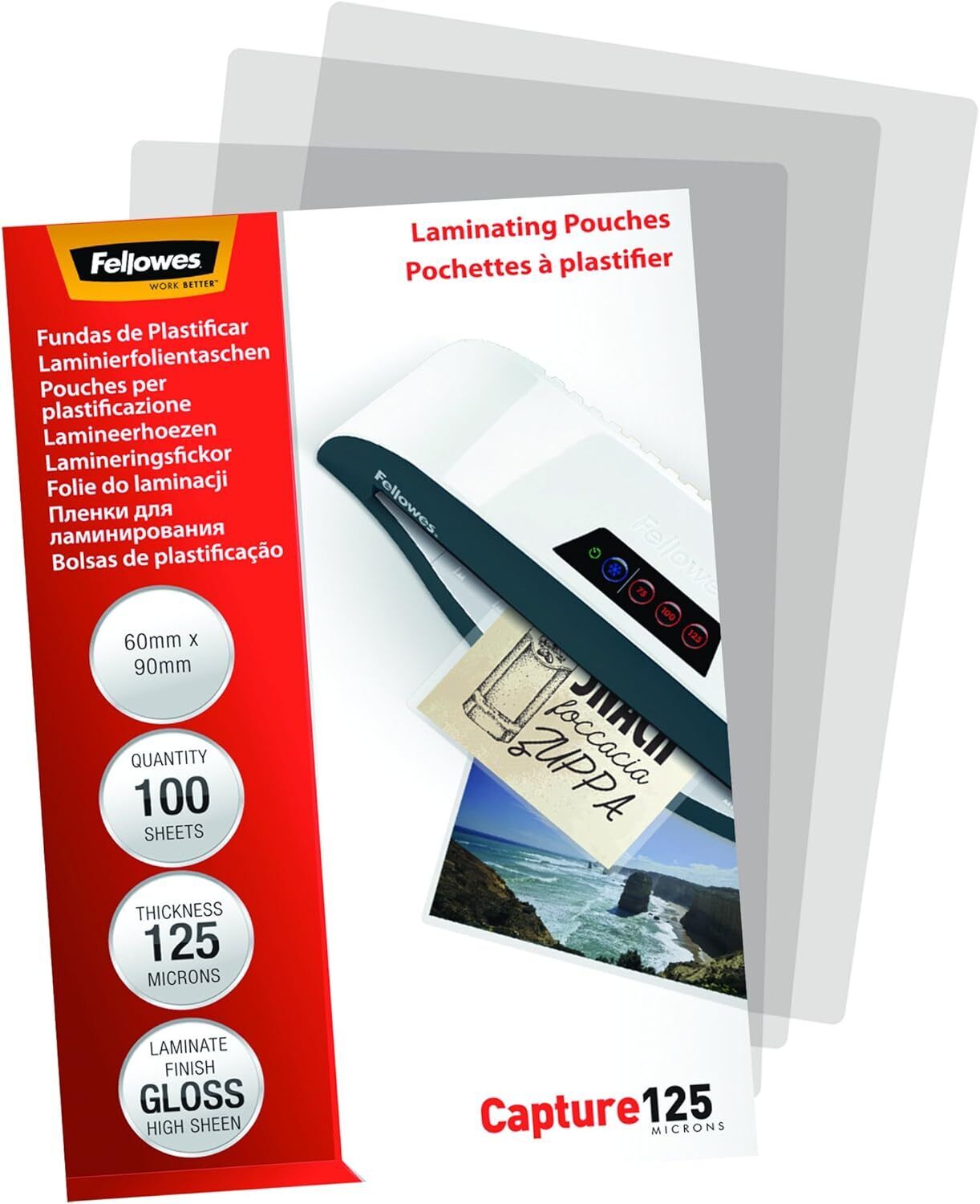 Fellowes Lamineringsfickor Capture 60x90 mm, 125 micron, 100/fp
